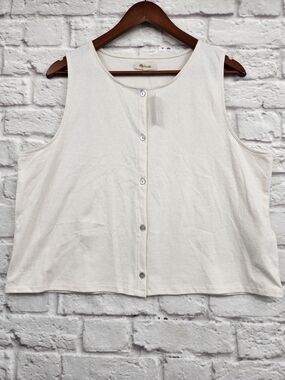 Madewell Sleeveless Button Front Tank Top XL Ivory 100% Cotton Minimalist